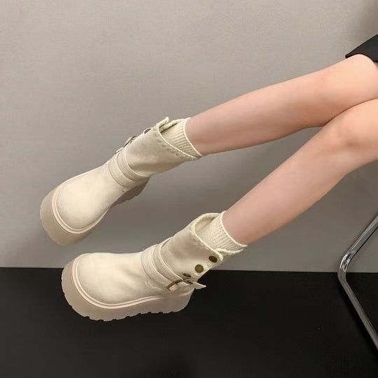 Damen Schicke modische Stiefeletten mit Plateau- und Schnallen-Detail EB
