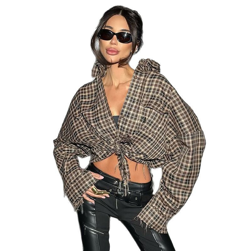Damen cropped Karo-Bluse EB