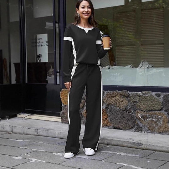 Damen nan sportives Lounge-Set mit weitem Sweatshirt, Palazzohose und seitlichen Kontraststreifen EB