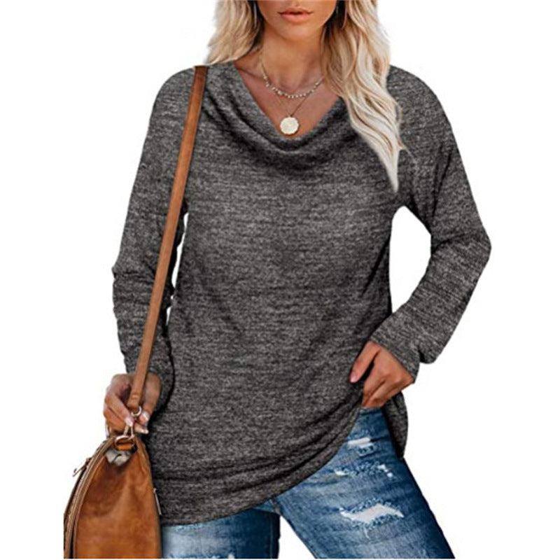 Damen lässiges Langarmshirt mit klassischem Wasserfall-Ausschnitt EB