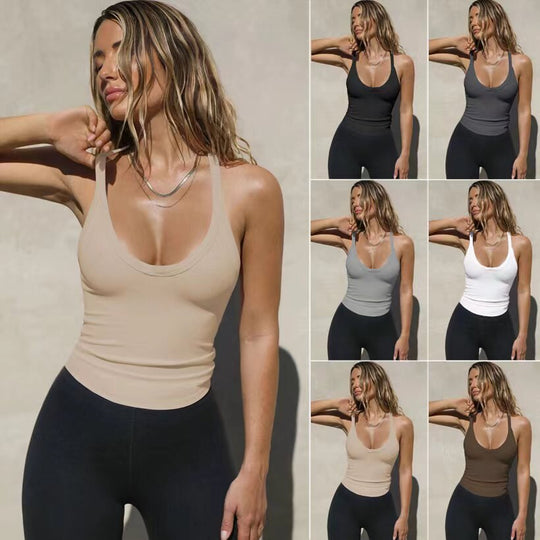 Damen Sportliches Tanktop mit V-Ausschnitt und figurbetonter Passform EB