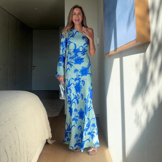 Damen Etuikleid mit asymmetrischem Schnitt und floralen Details EB