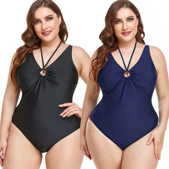 Damen Eleganter Hochgeschnittener Einteiler Badeanzug mit modischem Ringdetail EB
