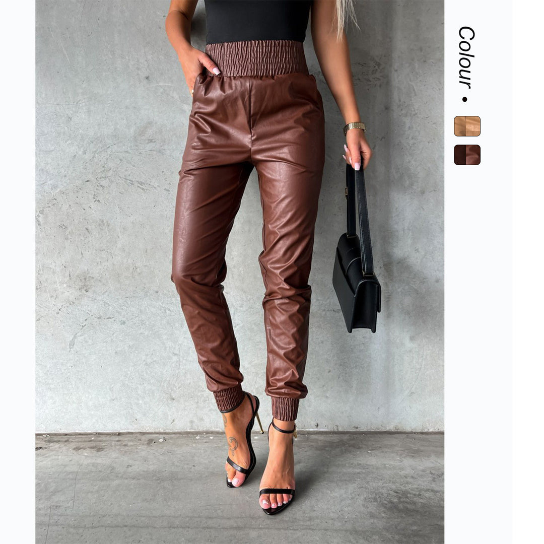 Damen Kunstleder-Hose mit elastischem Bund und schmalem Schnitt EB