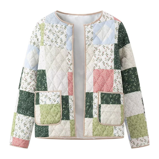 Damen gesteppte Patchwork-Jacke mit praktischen Taschen EB