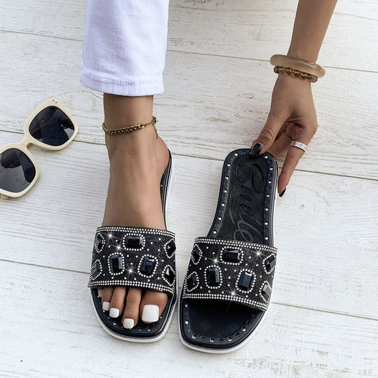 Damen Glitzernde Slides mit eleganter Schmuckapplikation EB