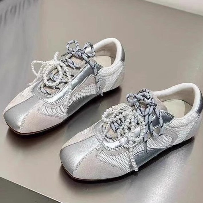 Damen modische Sneaker mit eleganten Perlenakzenten und atmungsaktivem Obermaterial EB