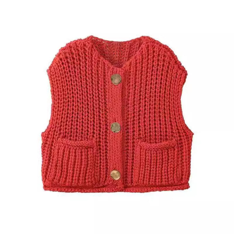 Damen Strickweste mit Knopfdetails und praktischen Taschen EB