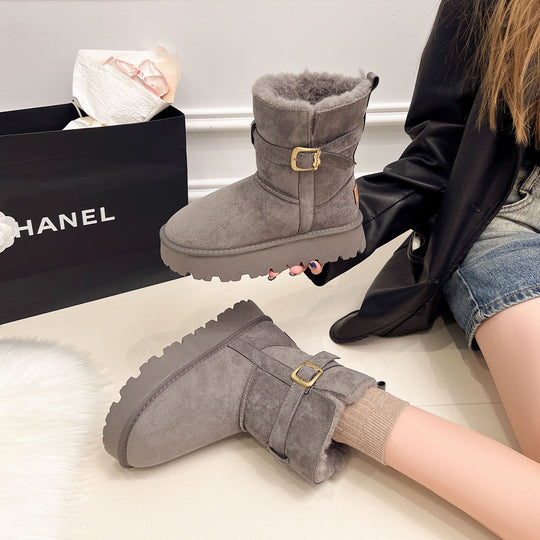 Damen warme Stiefel mit weichem Innenfutter und verstellbarem Schnallenverschluss EB