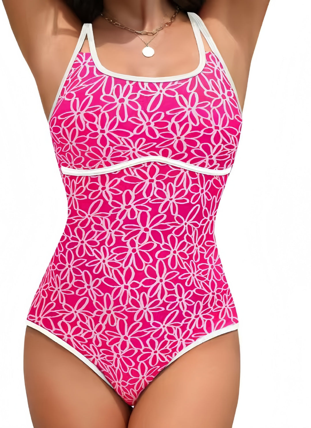 Damen Einteiliger Badeanzug mit floralem Design und hohem Beinausschnitt EB