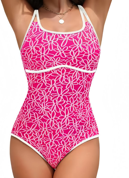 Damen Einteiliger Badeanzug mit floralem Design und hohem Beinausschnitt EB