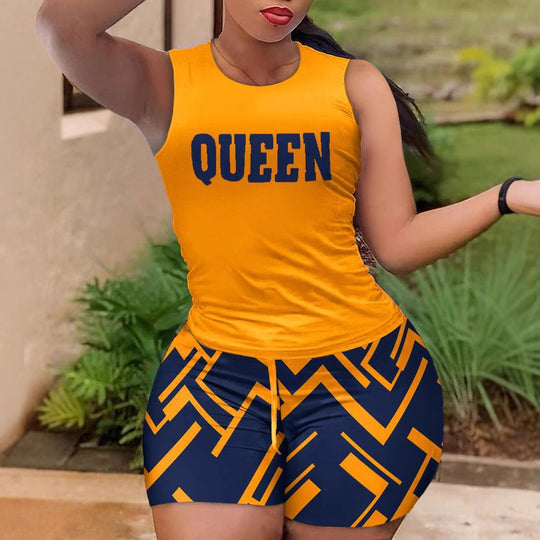 Damen Sportliches Set mit ärmellosem Oberteil und farbenfrohen Shorts EB