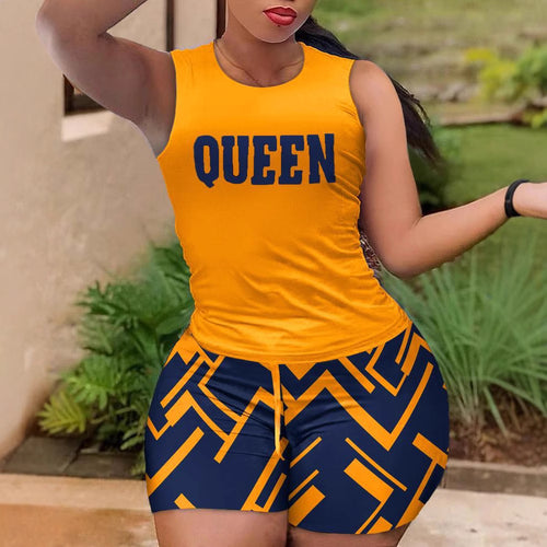 Damen Sportliches Set mit ärmellosem Oberteil und farbenfrohen Shorts EB