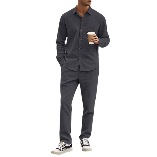 Herren elegantes Freizeitanzug mit stilvollem Hemd und bequemer Hose EB