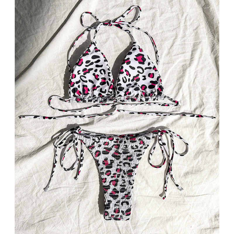 Damen Bunt gemusterter Triangel-Bikini mit verspielten Schnürungen EB