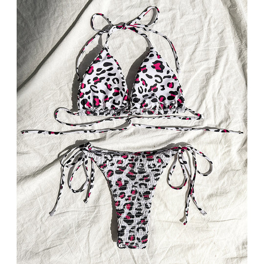 Damen Bunt gemusterter Triangel-Bikini mit verspielten Schnürungen EB