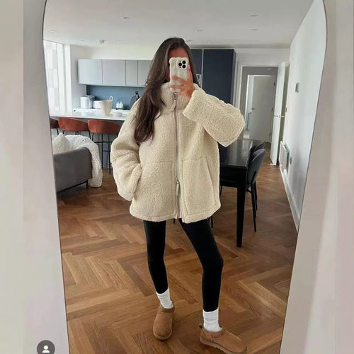 Damen Fleecejacke mit hohem Kragen und praktischen Taschen EB