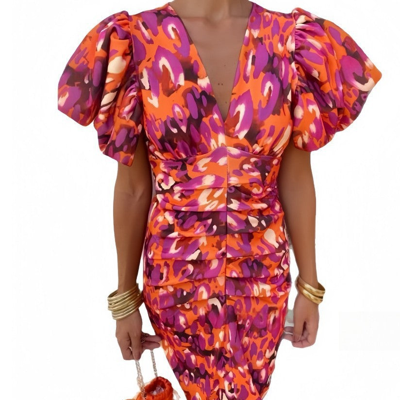 Damen Elegantes Kleid mit Puffärmeln und raffiniertem Schnitt EB