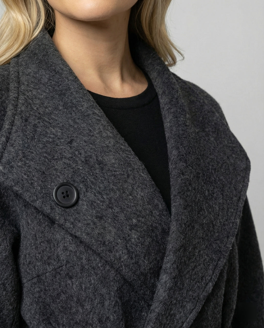 Damen taillierter Wollmix-Mantel mit Bindegürtel und Spitzmanschetten EB