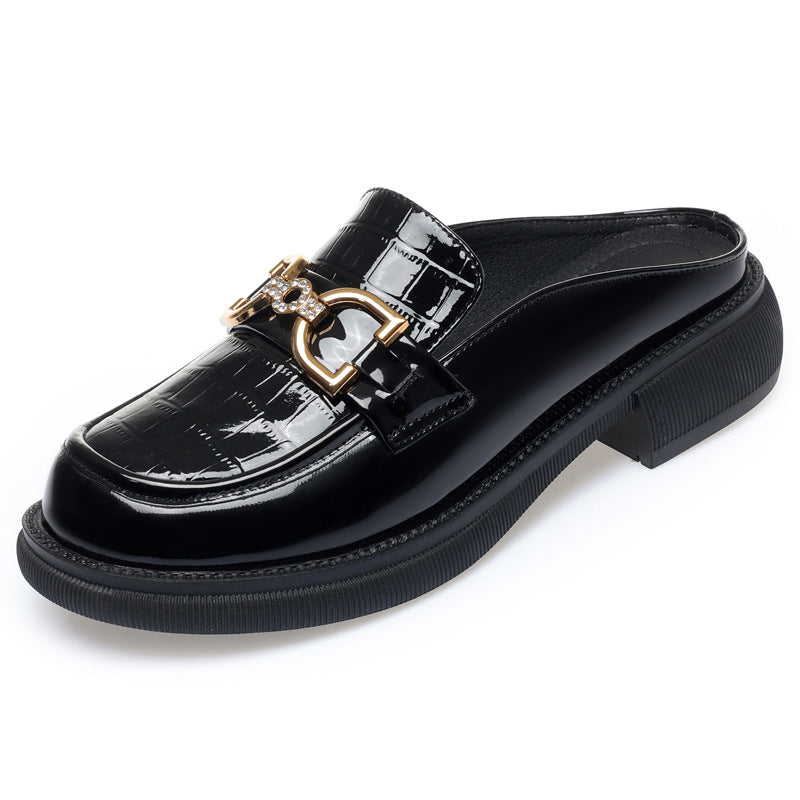 Damen elegante Mokassins mit modisch glänzendem Obermaterial und dekorativem Schmuckdetail EB
