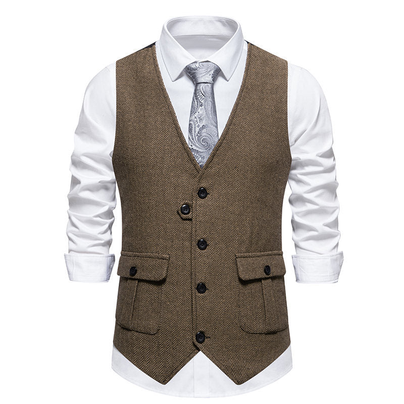Herren elegante Weste im Herringbone-Design mit praktischen Taschen EB