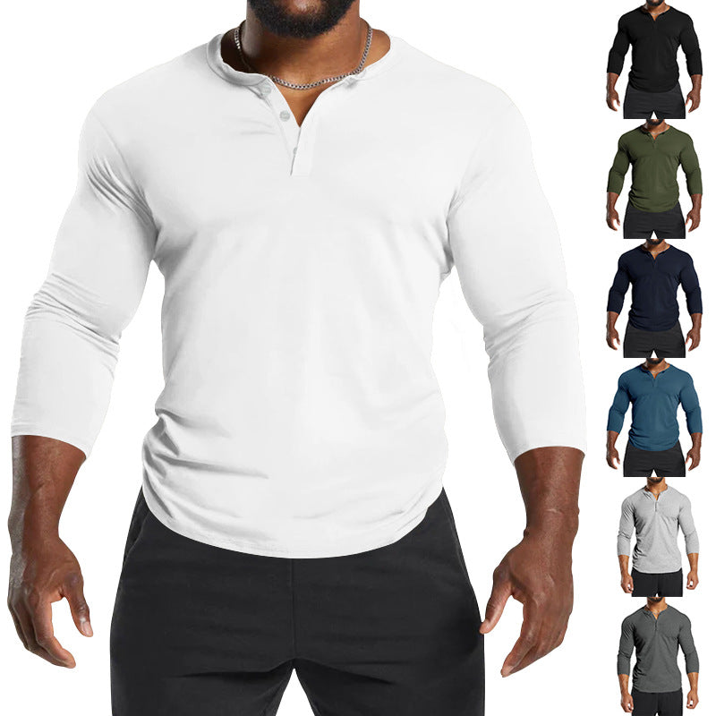 Herren Langarm-Henley-Shirt aus atmungsaktivem Baumwollmix mit Knopfdetails EB
