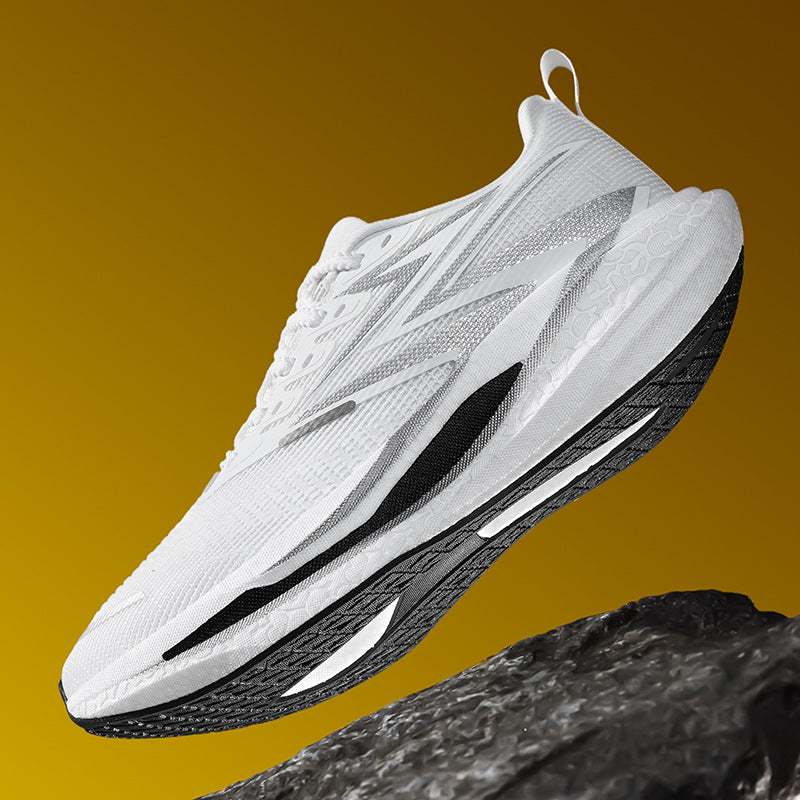 Unisex dynamische Straßenlaufschuhe mit gebogener Rocker‑Zwischensohle, reaktiver EVA‑Dämpfung und atmungsaktivem Strickobermaterial EB