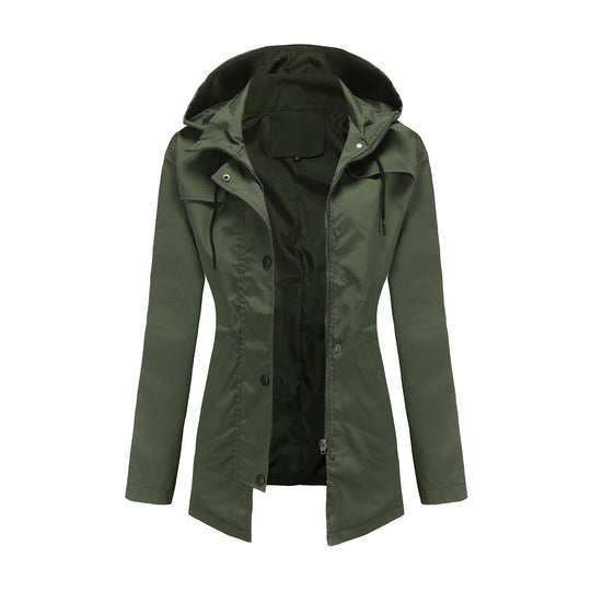 Damen nan leichter wasserdichter Parka mit tailliertem Schnitt, Kapuze und verdecktem Reißverschluss EB