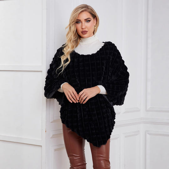 Damen Flauschiger Kunstpelzponcho mit strukturiertem Design und weichem Innenfutter EB