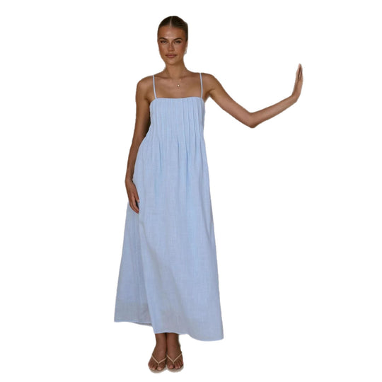 Damen Maxikleid mit gerafftem Oberteil und spaghettiträgern EB