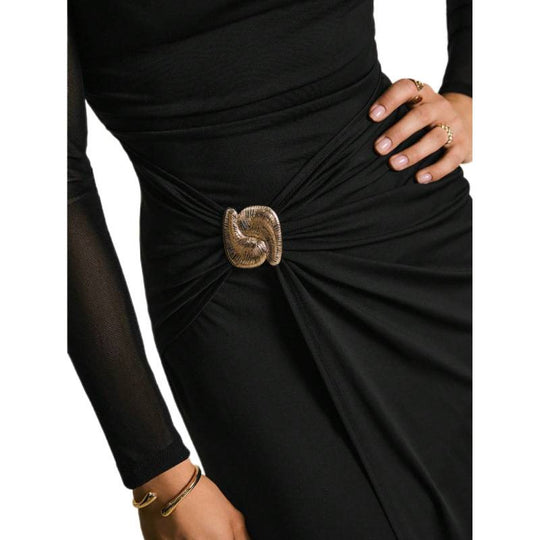 Damen Elegantes Wickelkleid mit transparenten Ärmeln und hohem Schlitz EB