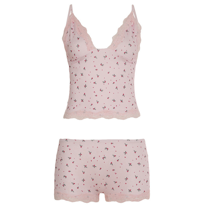 Damen Nachtwäsche-Set mit zarten Spitzenakzenten und verspieltem Blumenmuster EB