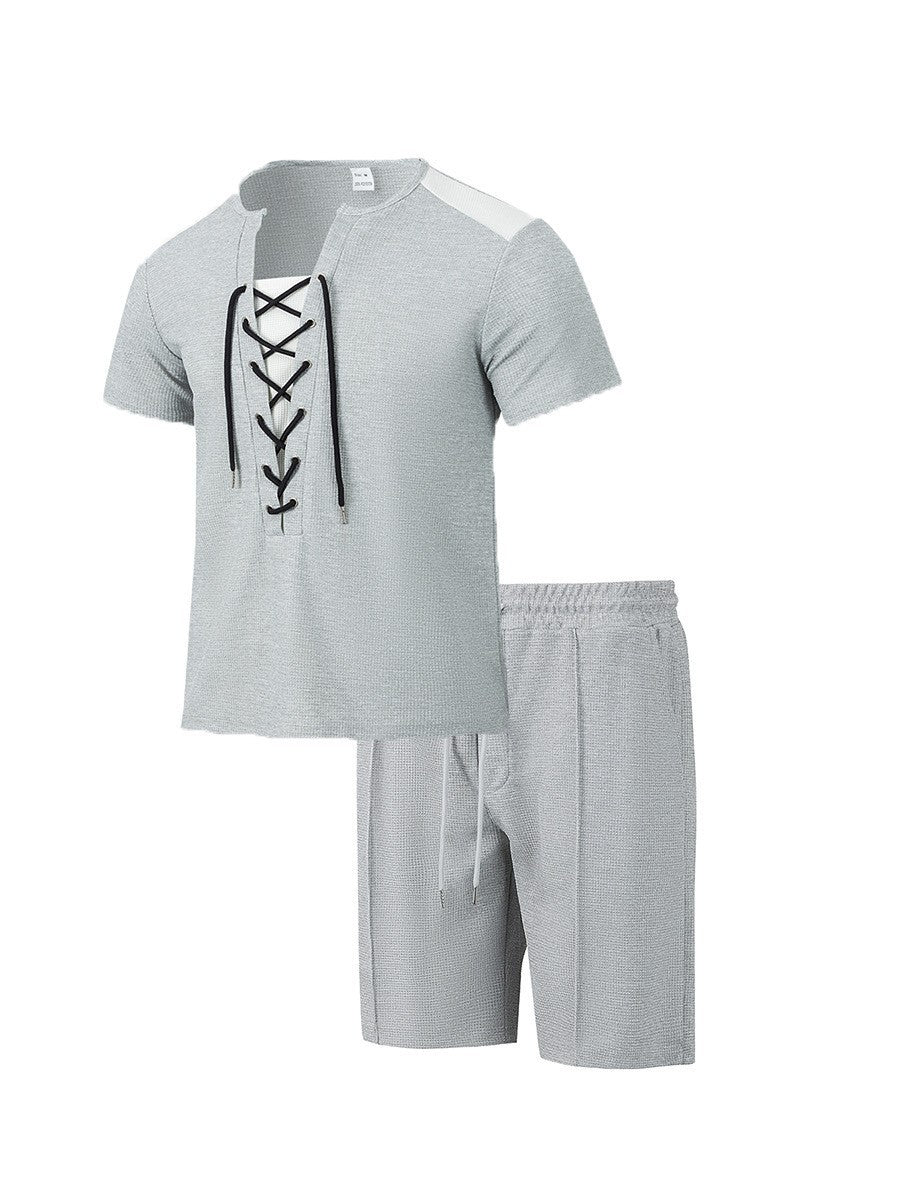 Herren Sportliches Freizeit-Set mit modernem Schnürkragen und Shorts EB