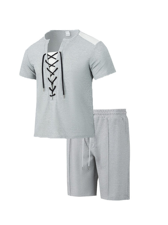 Herren Sportliches Freizeit-Set mit modernem Schnürkragen und Shorts EB