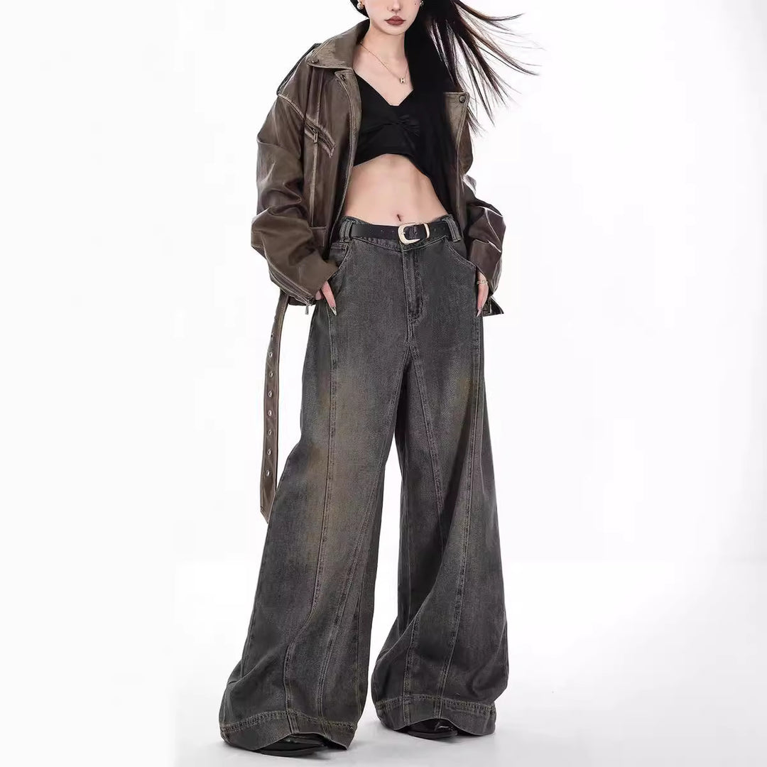 Damen Weit geschnittene High-Waist Jeans im urbanen Stil EB