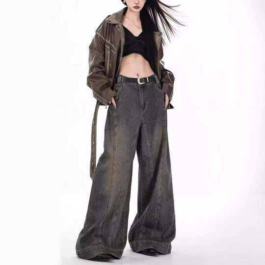 Damen Weit geschnittene High-Waist Jeans im urbanen Stil EB