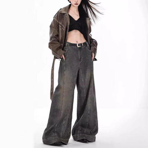 Damen Weit geschnittene High-Waist Jeans im urbanen Stil EB