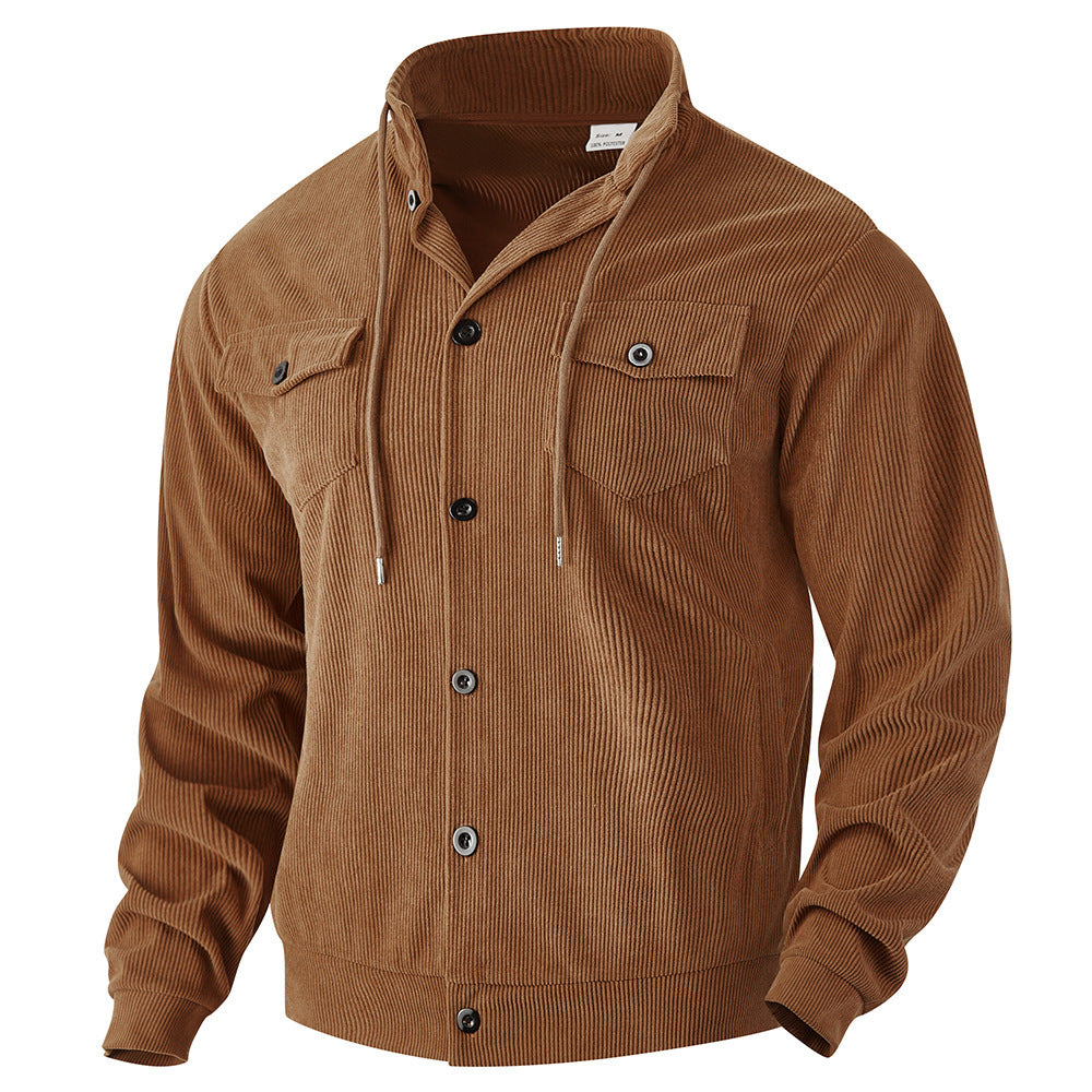 Herren nan strukturierte Cord-Workerjacke mit verdeckter Kapuze, Druckknopfverschluss und aufgesetzten Brusttaschen EB