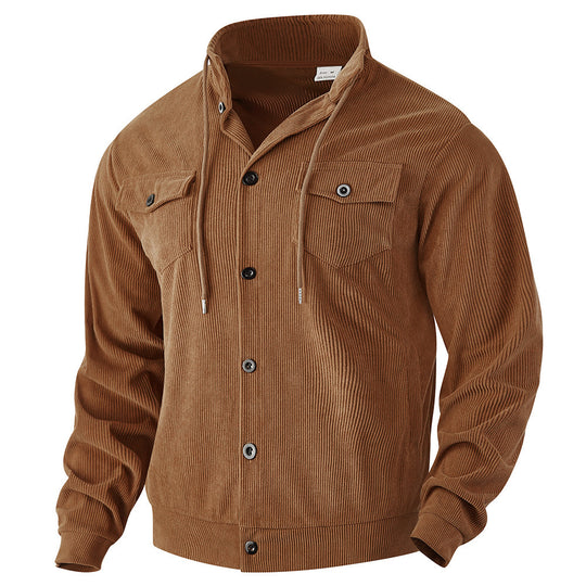 Herren nan strukturierte Cord-Workerjacke mit verdeckter Kapuze, Druckknopfverschluss und aufgesetzten Brusttaschen EB