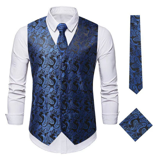 Herren nan Paisley Satin Anzugweste Set mit Krawatte und Einstecktuch EB