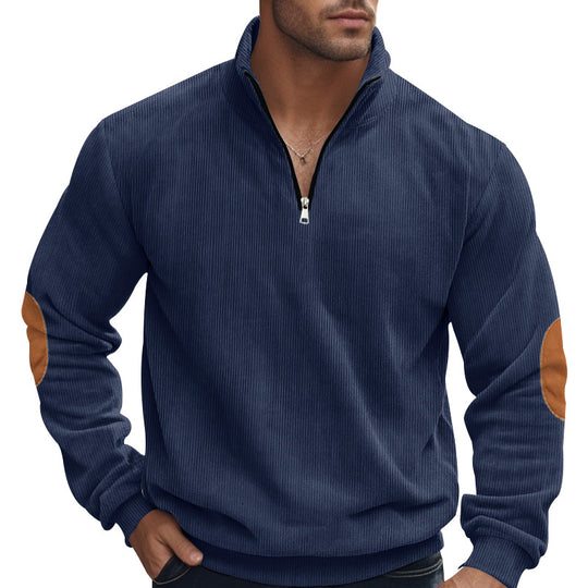Herren nan Troyer-Halbfleecepullover mit Rippstruktur, elastischen Bündchen und Kontrast-Ellenbogenpatches EB