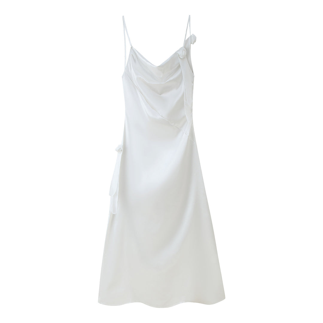 Damen Satin-Kleid mit elegantem Rüschendesign und verstellbaren Trägern EB