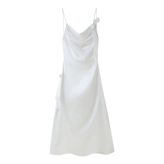 Damen Satin-Kleid mit elegantem Rüschendesign und verstellbaren Trägern EB