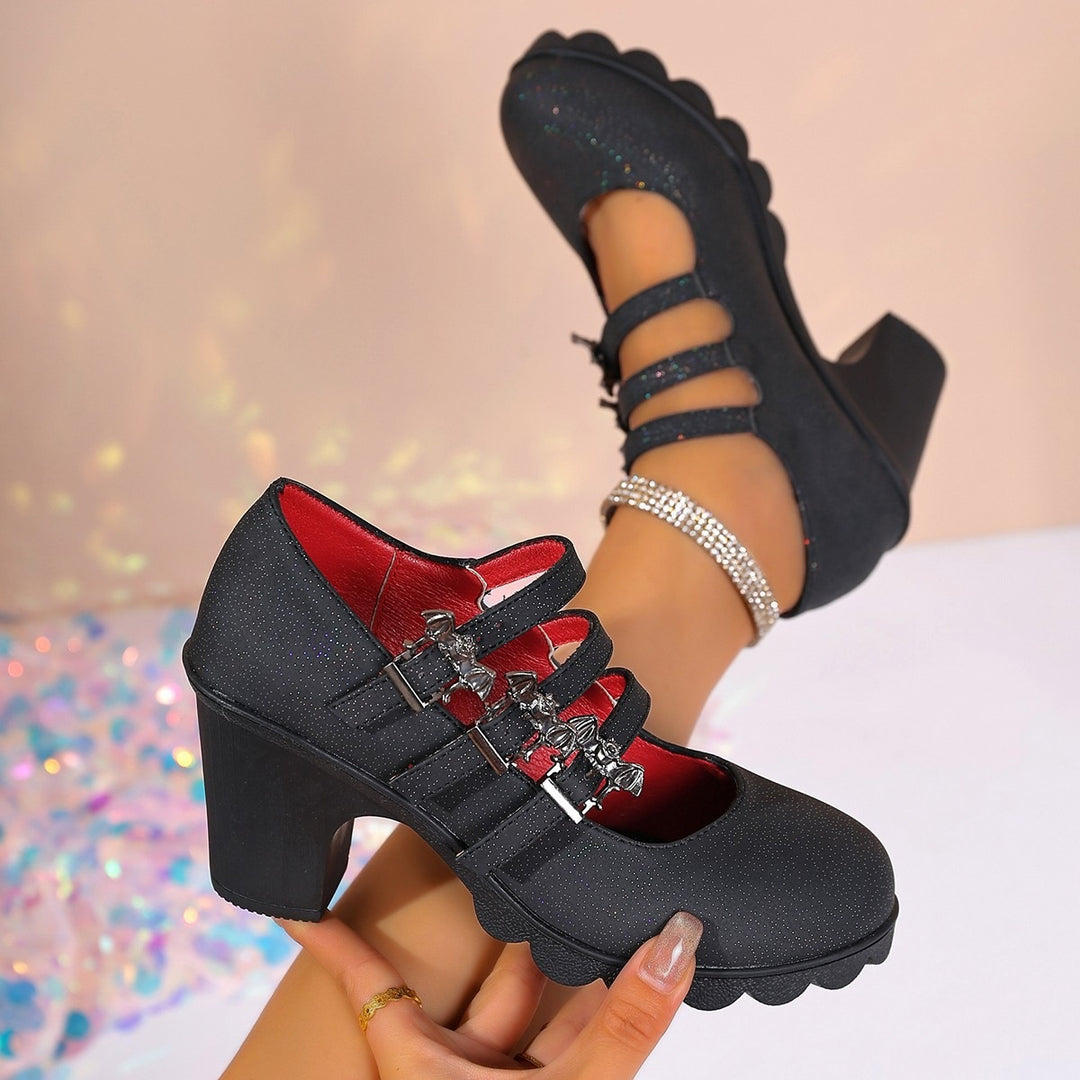 Damen Elegante und modische Blockabsatz-Sandalen mit doppeltem Riemendesign EB