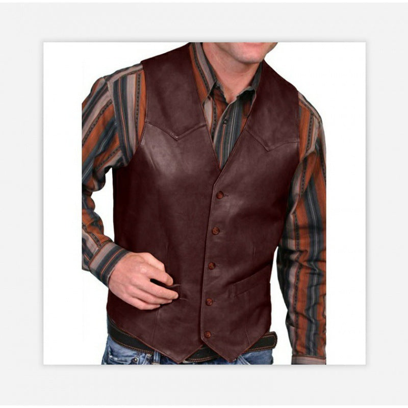 Herren nan taillierte Lederweste mit Western-Details, V-Ausschnitt und zwei Eingrifftaschen EB