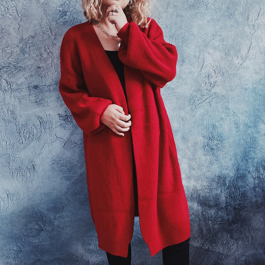 Damen Oversized Strickjacke mit tiefem V-Ausschnitt und lässigem Schnitt EB