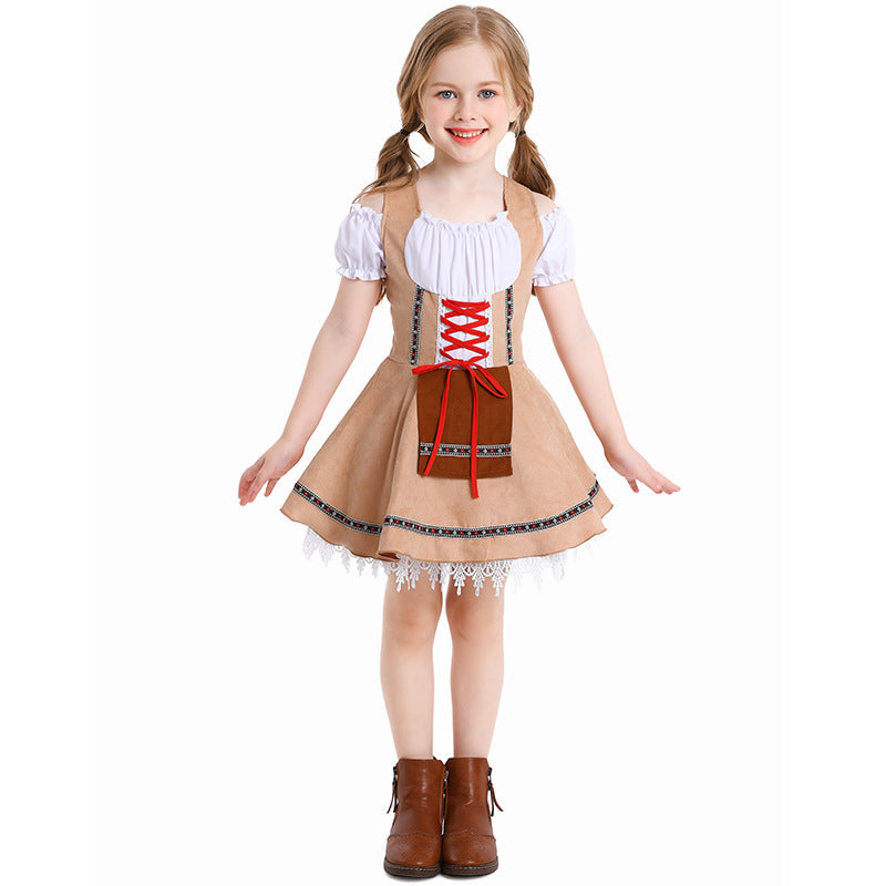 Damen nan traditionelles Kinderdirndl mit Schnürmieder, Spitzenunterrock und dekorativer Schürze EB
