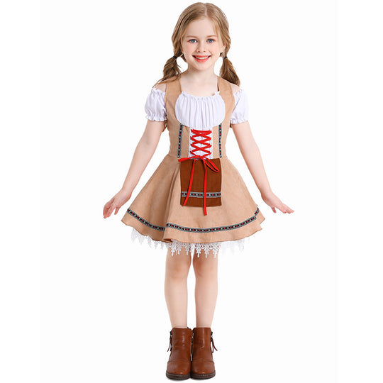 Damen nan traditionelles Kinderdirndl mit Schnürmieder, Spitzenunterrock und dekorativer Schürze EB