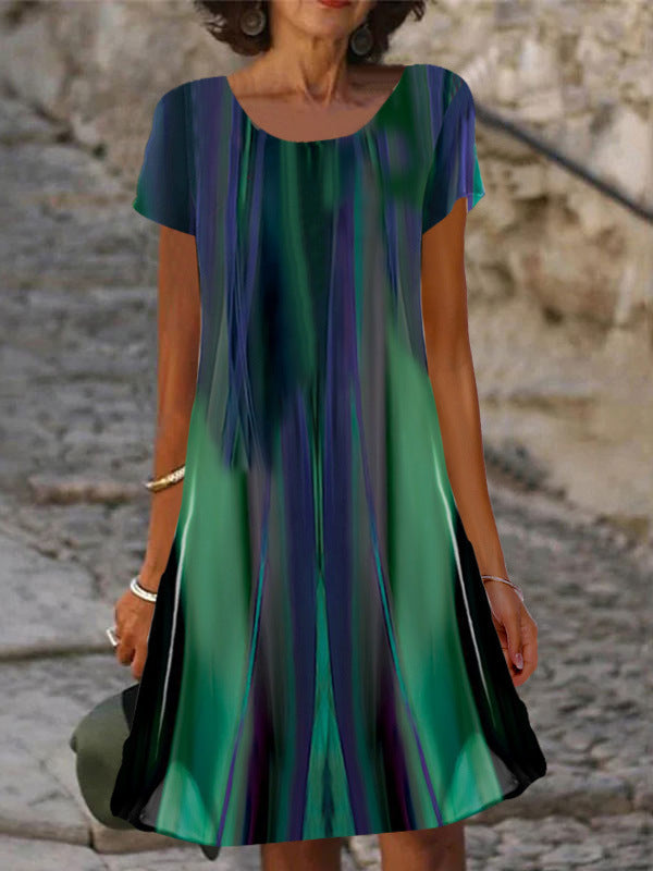 Damen lässiges Sommerkleid mit modernen Mustern und femininem Schnitt EB