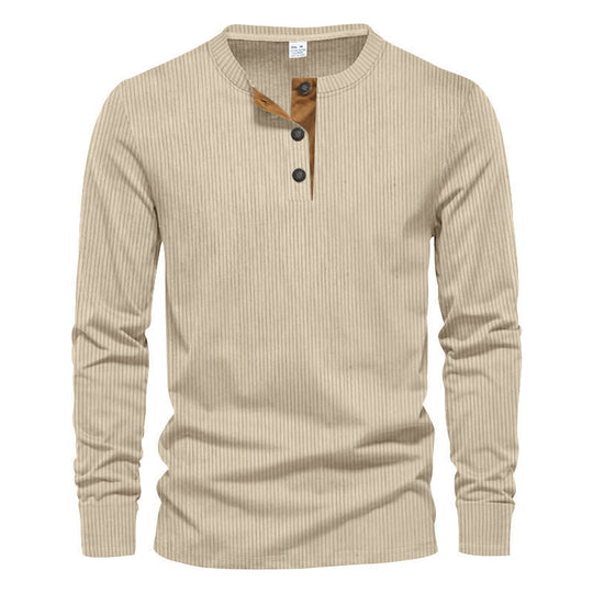 Herren Langarmshirt mit strukturierter Rippenoptik und modischem Knopfleisten-Detail EB